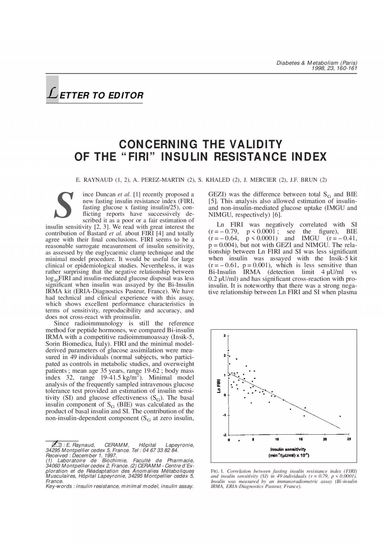 PDF-CONCERNINGTHEVALIDITYOFTHEFIRIINSULINRESISTANCEINDEXERAYNAUD12