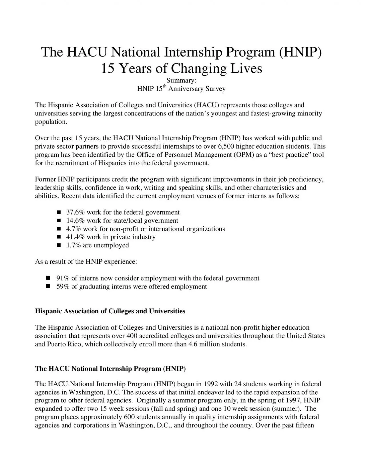 PDF-Summary Anniversary Survey The Hispanic Association of Colleges and