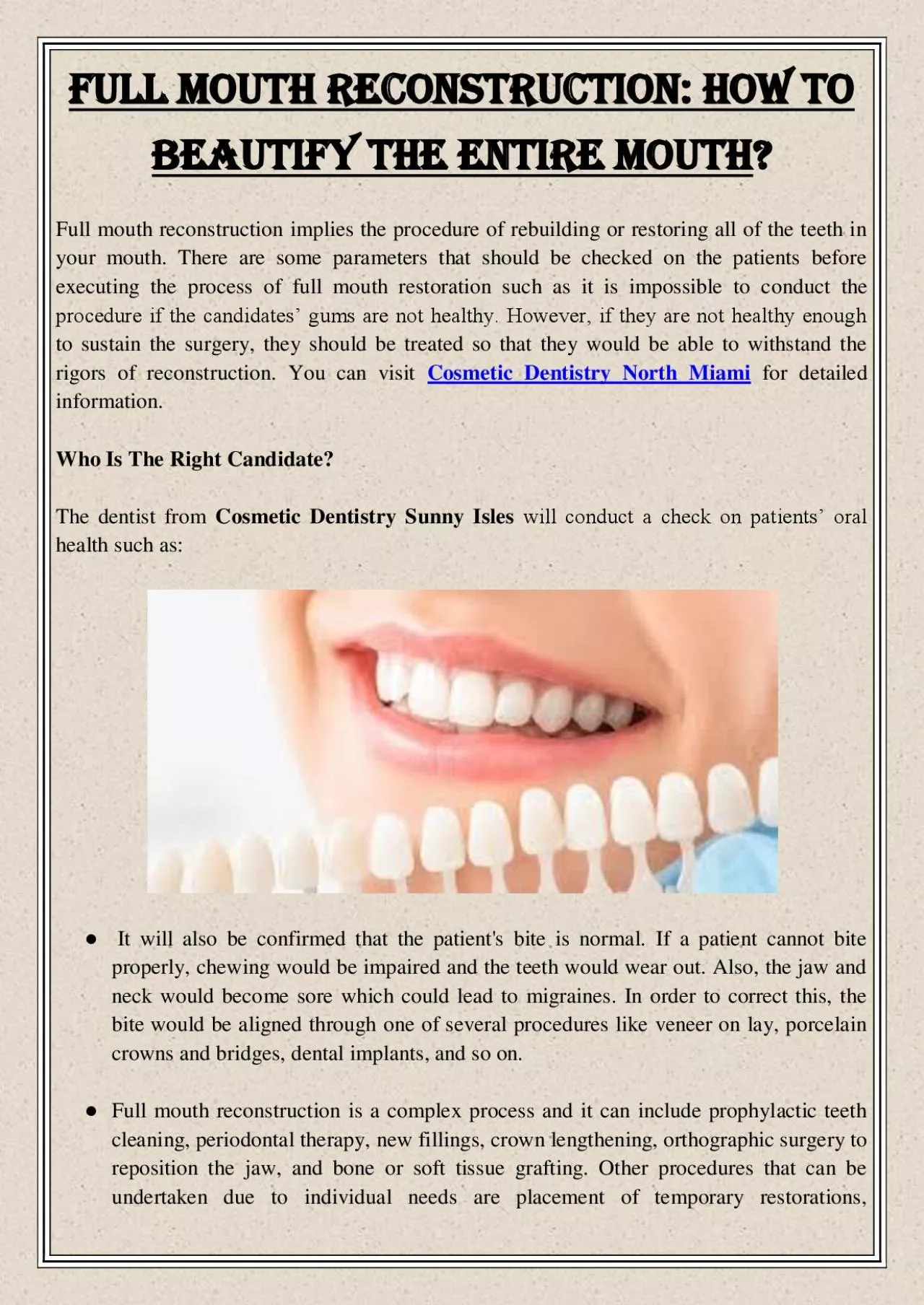 PDF-Full Mouth Reconstruction: How To Beautify The Entire Mouth?