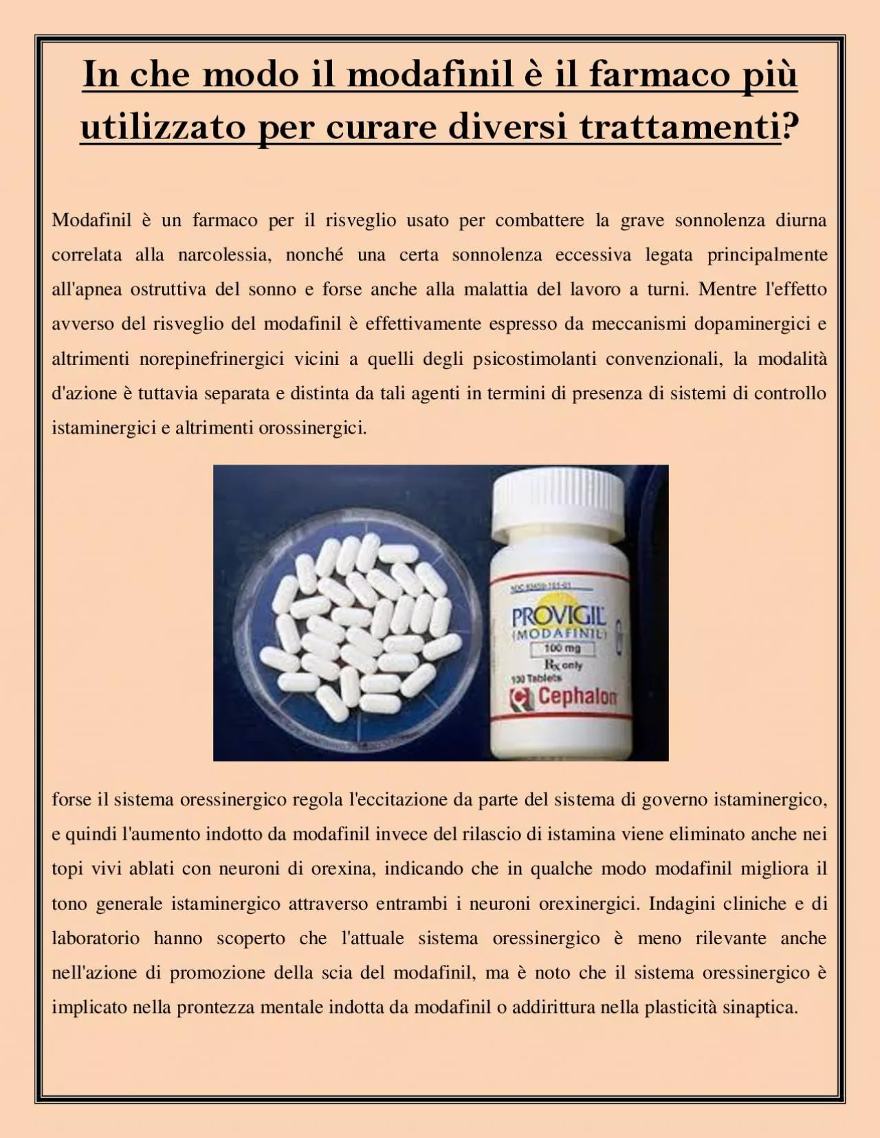 PDF-In che modo il modafinil è il farmaco più utilizzato per curare diversi trattamenti?