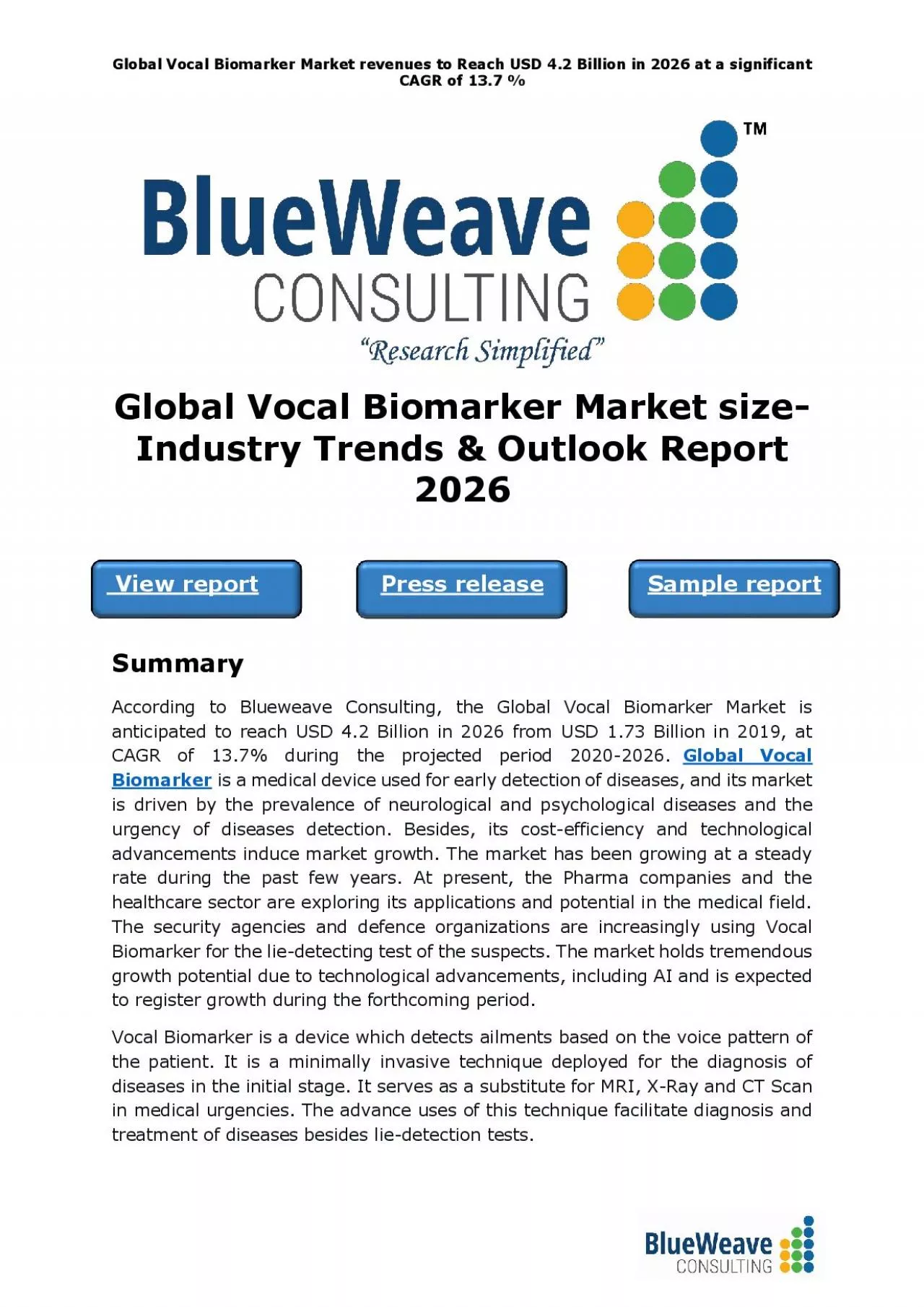 PDF-Global Vocal Biomarker Market size- Industry Trends & Outlook Report 2026