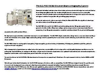 The ELS-F150 150kV Electron Beam Lithography System