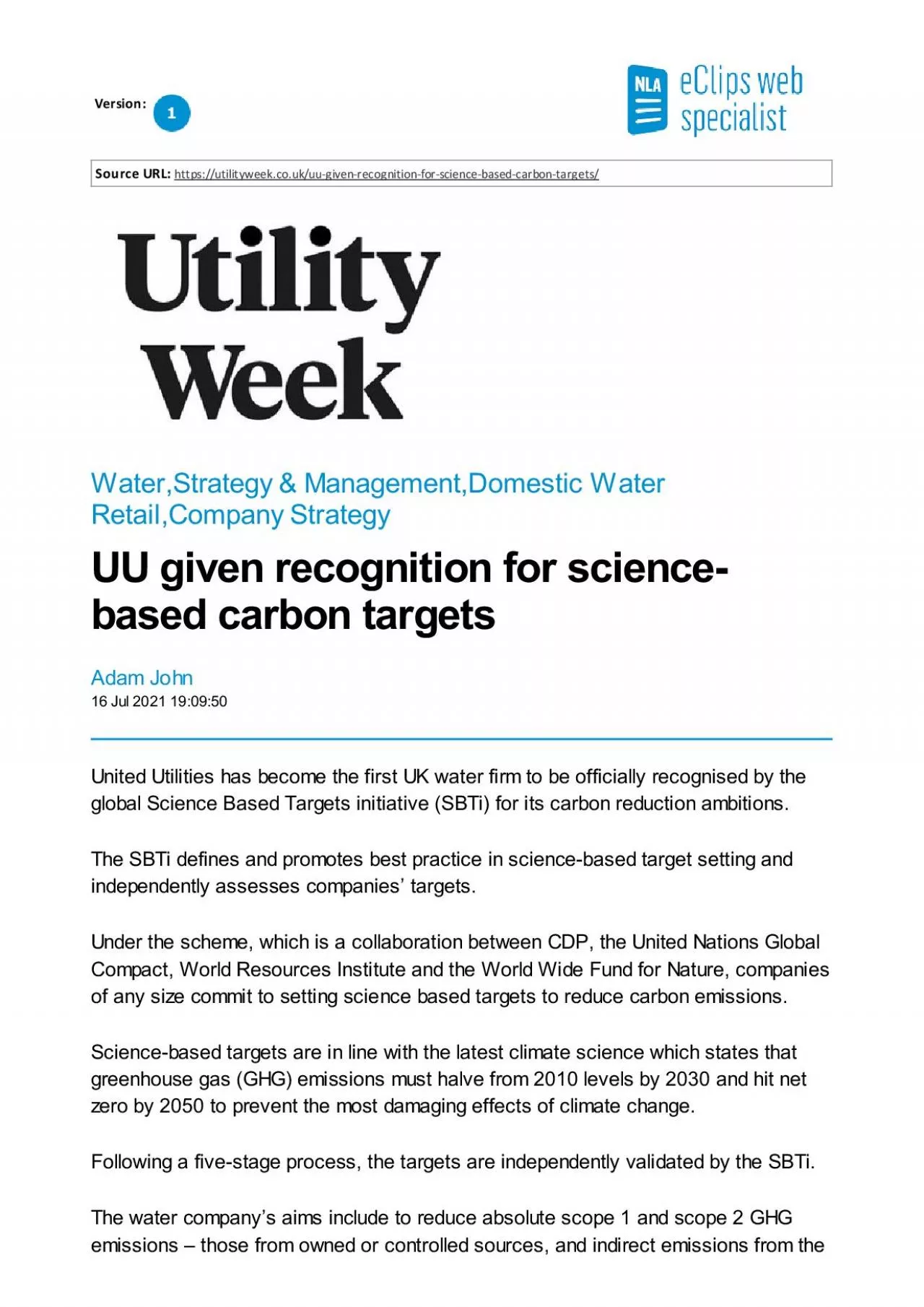 PDF-UU given recognition for science-based carbon targets