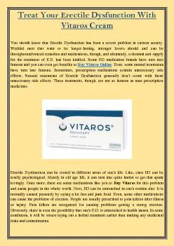 Treat Your Erectile Dysfunction With Vitaros Cream