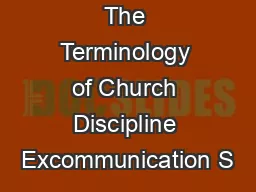 The Terminology of Church Discipline Excommunication S