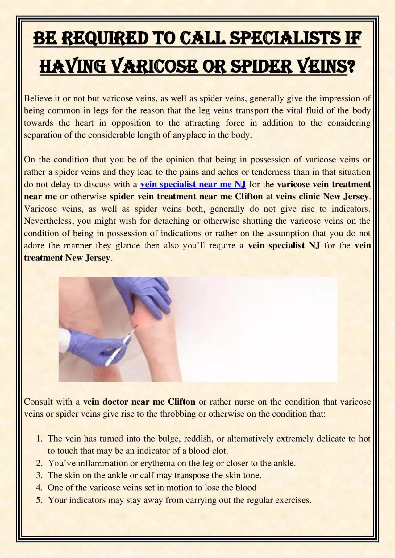 PDF-Be Required To Call Specialists If Having Varicose or Spider Veins?