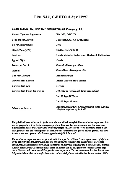 Pitts S1C GBUTO 8 April 1997 AAIB Bulletin No 897 Ref EWG970403