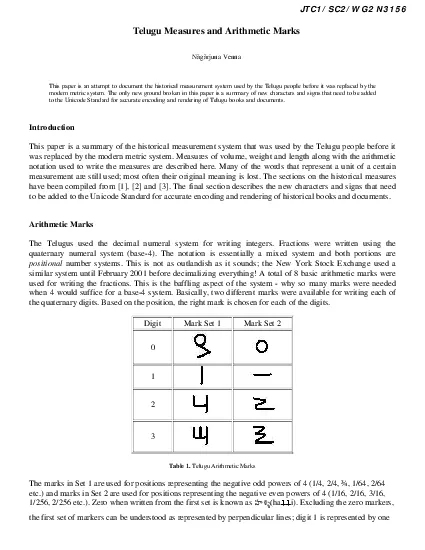 Telugu Measures and Arithmetic Marksrjuna VennaThis paper is an attemp