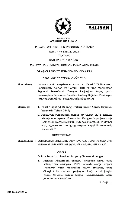 PRES IOENPERATURAN PRESIDEN PEGAWAI PEMERINTAHPERJANJIAN KERIAPRESIDEN