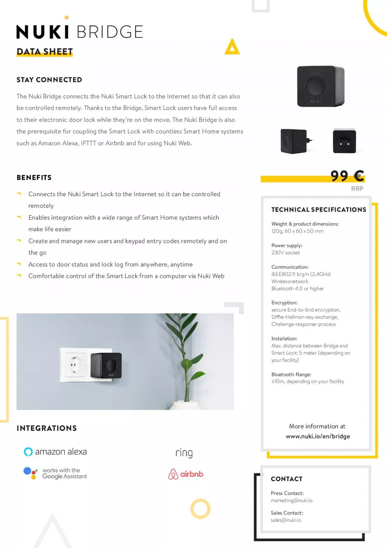 PDF-DATA SHEETThe Nuki Bridge connects the Nuki Smart Lock to the Internet