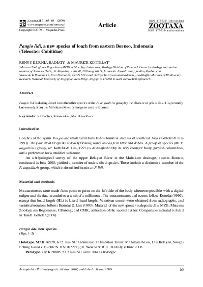 Accepted by R Pethiyagoda 18 Jun 2009 published 30 Jul 2009