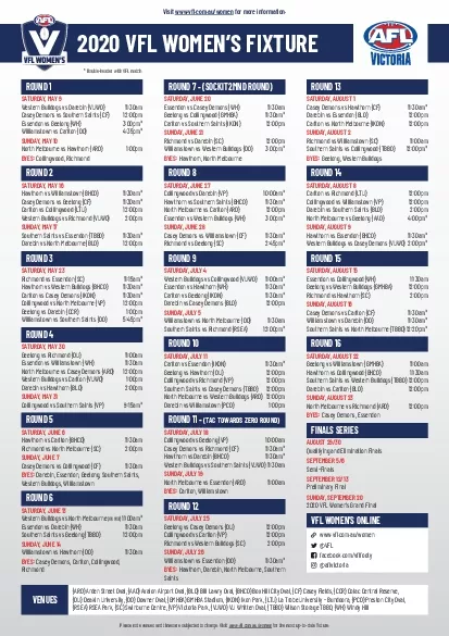 2020 VFL WOMEN146S FIXTURE