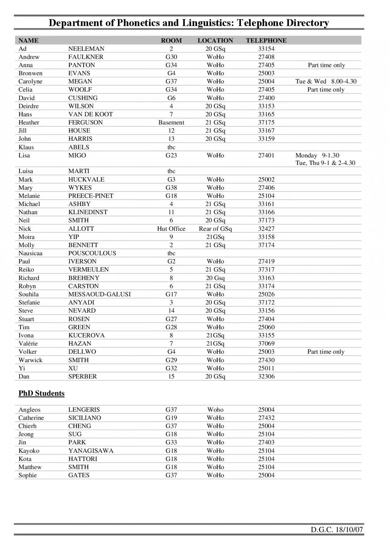 PDF-ment of Phonetics and Linguistics Telephone Directory