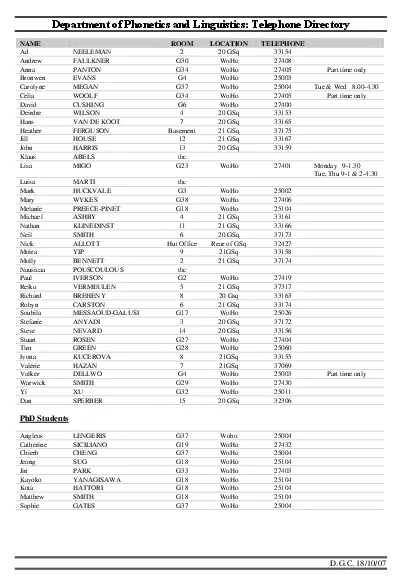 ment of Phonetics and Linguistics Telephone Directory