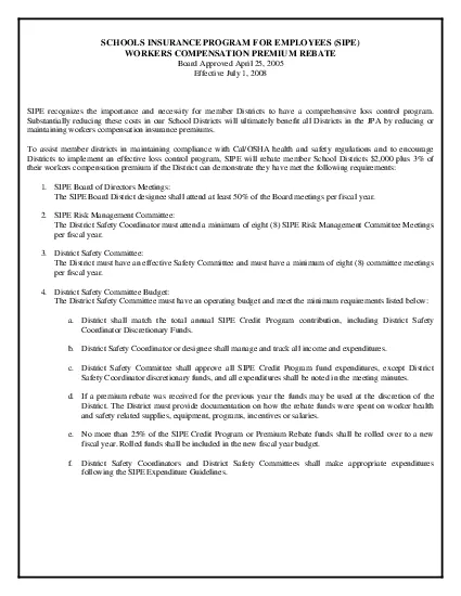 PDF-WORKERS COMPENSATION PREMIUM REBATE Board Approved April 25 2005 SIPE