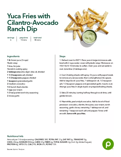 Yuca Fries with CilantroAvocado Ranch Dip Ingredients frozen yuca 3 c