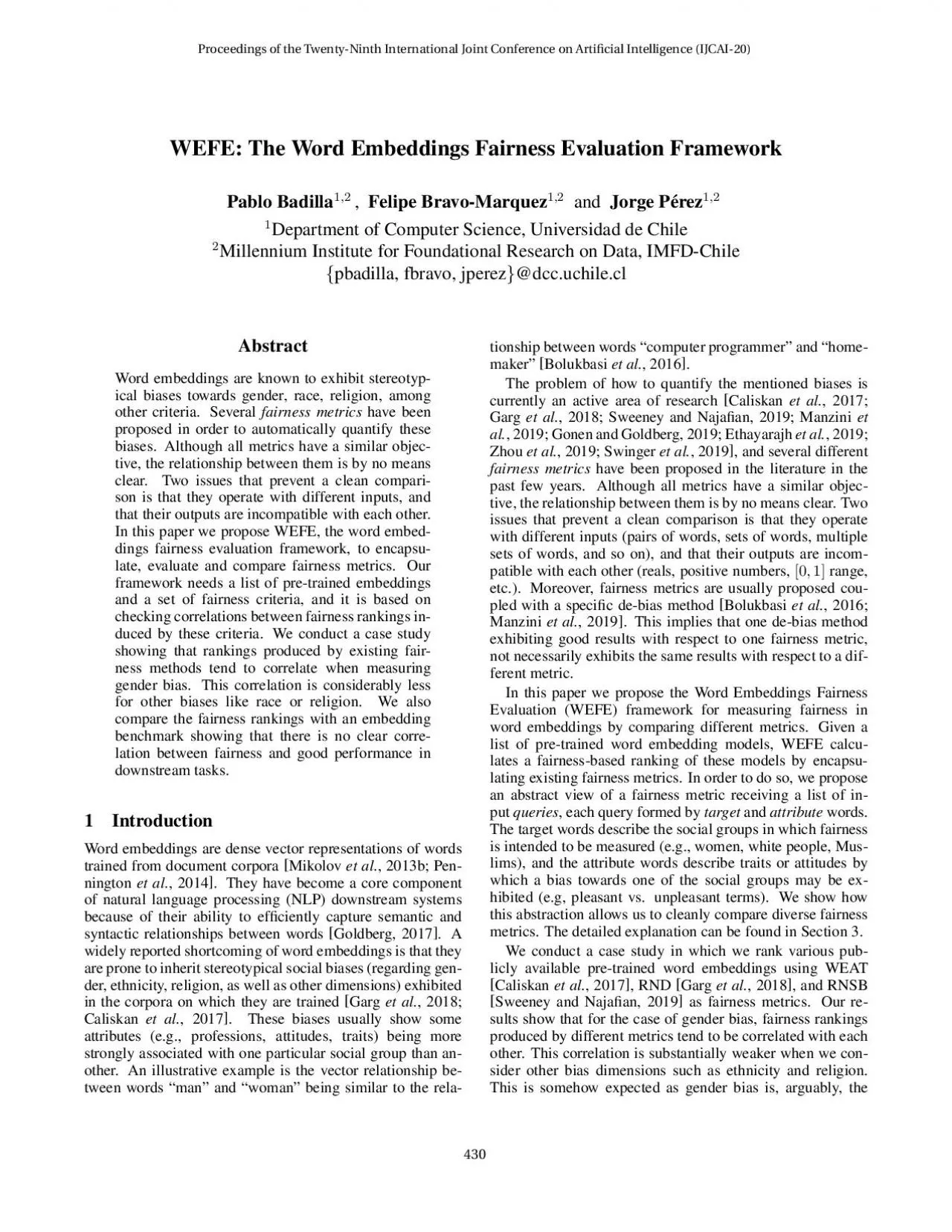 PDF-WEFETheWordEmbeddingsFairnessEvaluationFrameworkPabloBadillaFelipeBrav