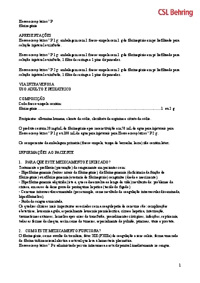 Haemocomplettanfibrinognio APRESENTAESHaemocomplettang embalagem com 1
