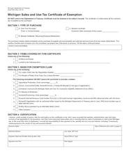 Michigan sales and use tax certificate of exemption