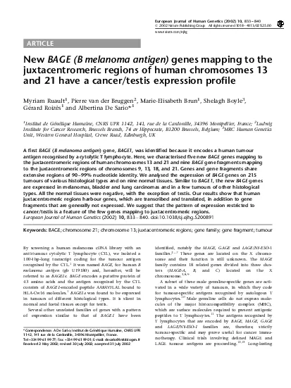 ARTICLENewBAGEBmelanomaantigengenesmappingtothejuxtacentromericregions