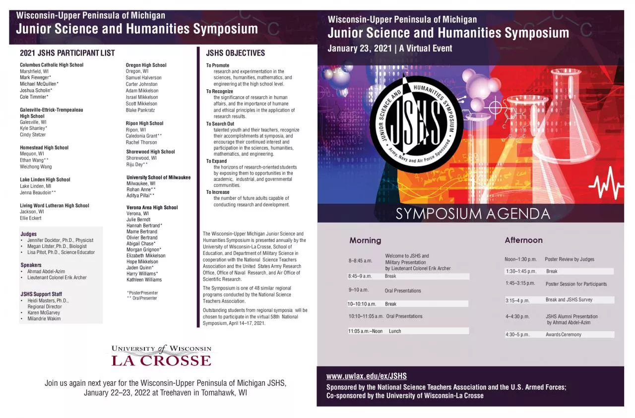 PDF-WisconsinUpper Peninsula MichiganJunior Science and HumanitiesSymposiu