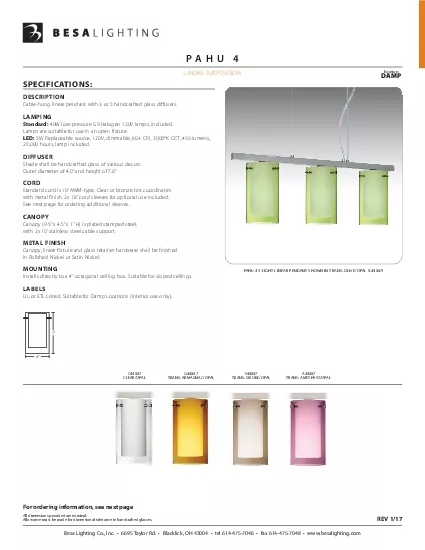 PDF-SPECIFICATIONSCablehung linear pendant with 3 or 5 handcrafted glass