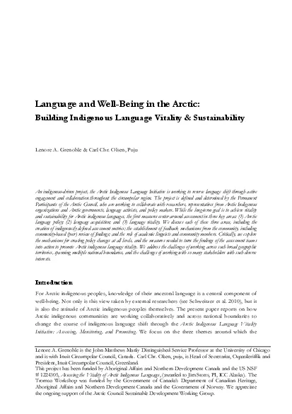 Language and WellBeing in the Arctic  Building Indigenous Language Vi