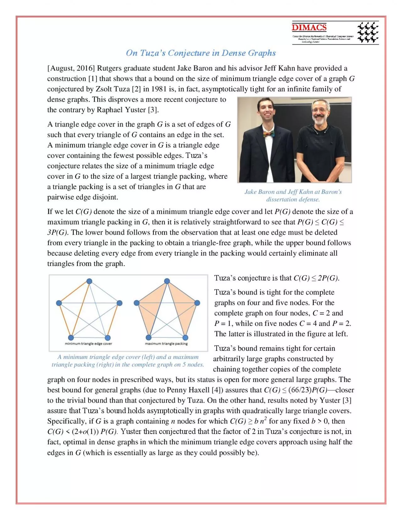 PDF-On Tuzas Conjecture in Dense Graphs