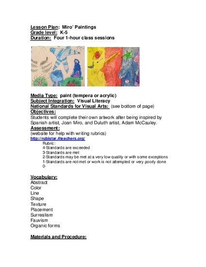 Lesson Plan  Miro Paintings