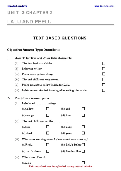 Page 28 Lalu and Peelu This worksheet can be uploaded on any school we