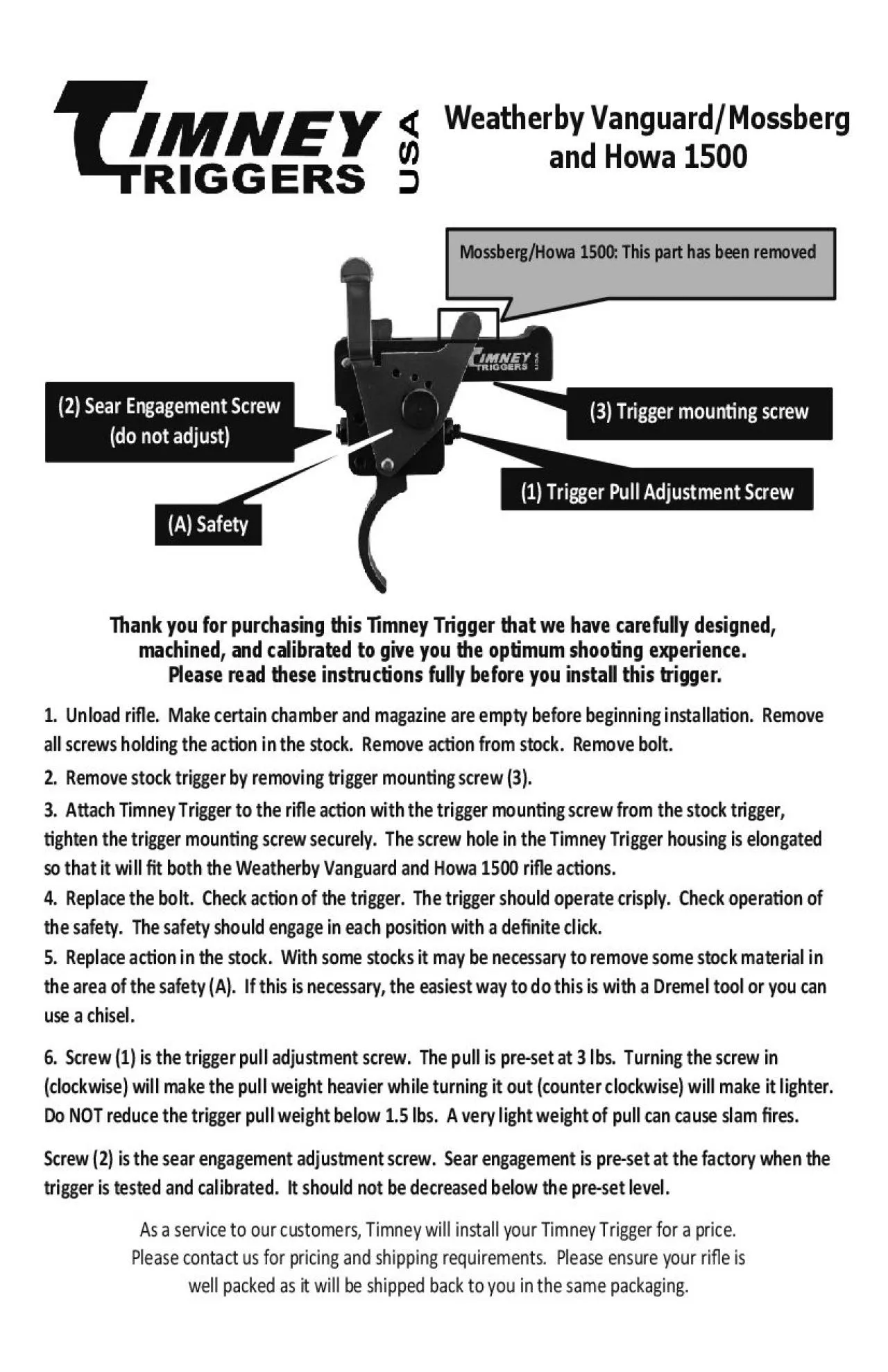 PDF-TIMNEY ADJUSTABLE TRIGGER GUARANTEE rial workmanship Th TIMNEY trigge