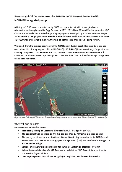 Summary of Oil On water exercise 2014 for NOFI Current Buster 6 with N