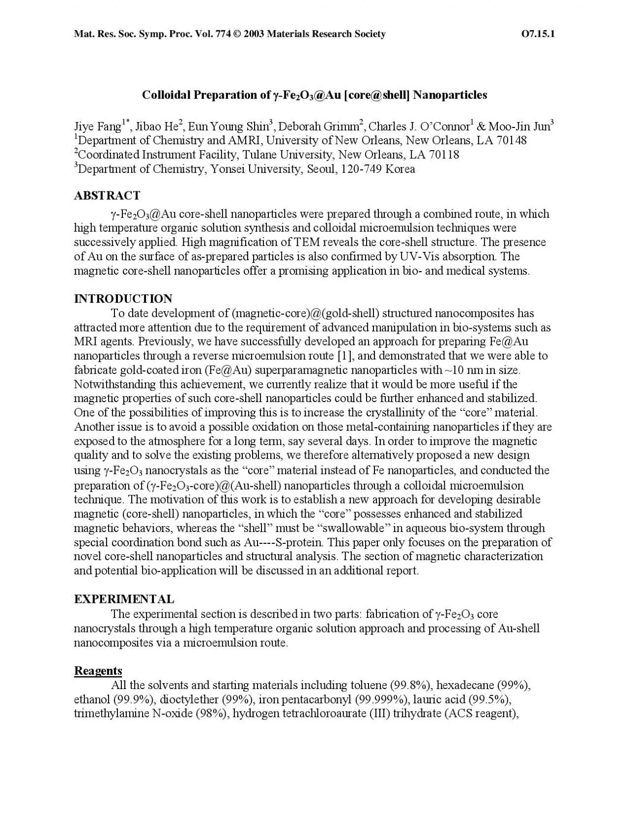 PDF-Fe2O3Au coreshell Nanoparticles Jiye Fang1 Jibao He2 Eun Young Shin3