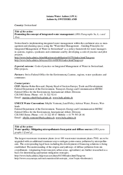 Astana Water Action AWA Actions by SWITZERLAND  CountrySwitzerlandTitl