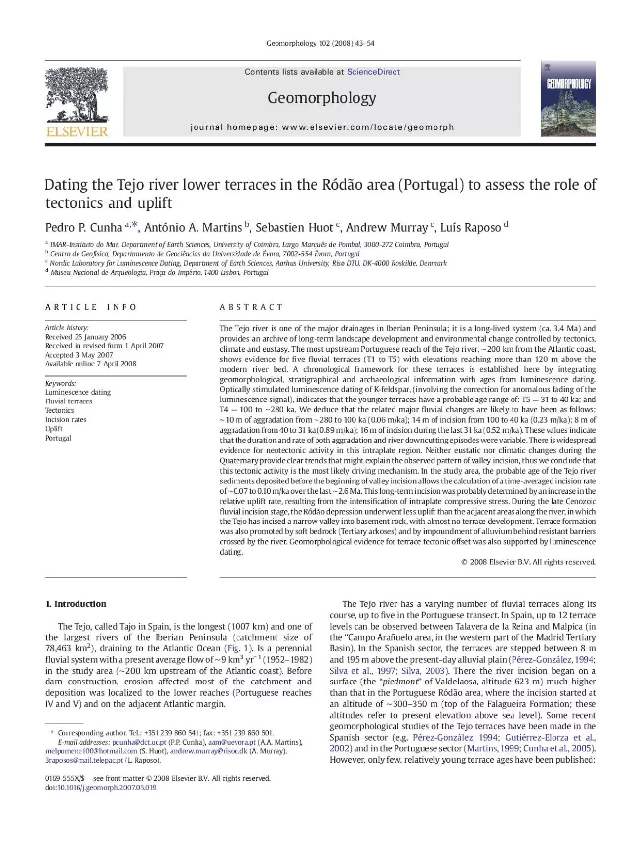 PDF-DatingtheTejoriverlowerterracesintheRdoareaPortugaltoassesstheroleofte