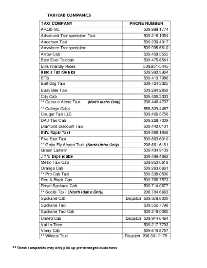 TAXI CAB COMPANIES