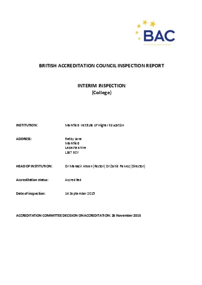 BRITISH ACCREDITATION COUNCIL INSPECTION REPORT