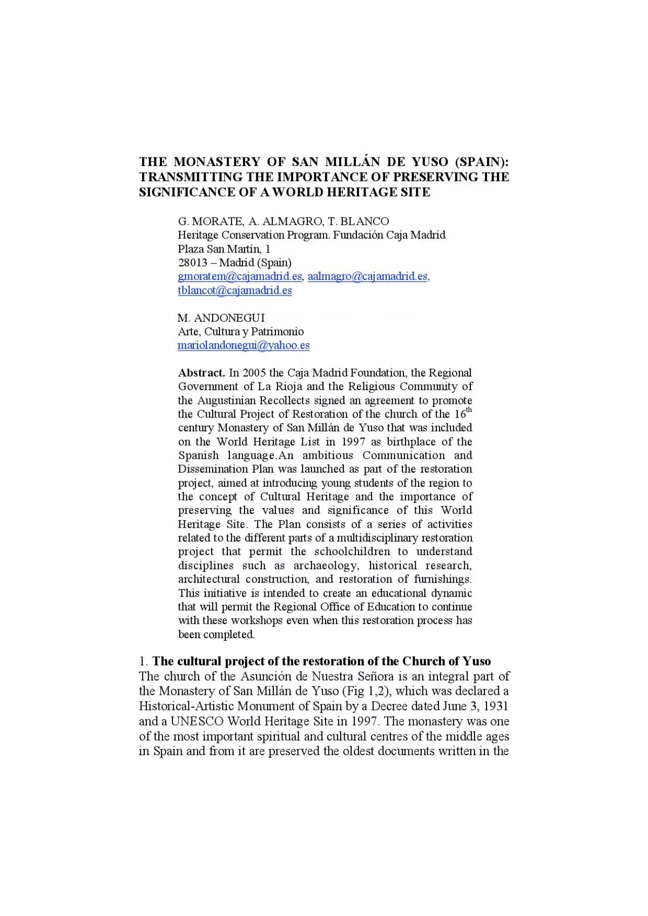 PDF-THE MONASTERY OF SAN MILLN DE YUSO SPAINTRANSMITTING THE IMPORTANCE OF