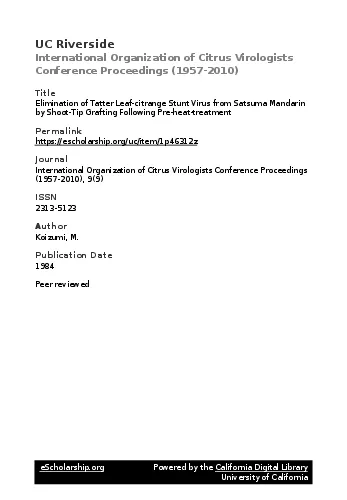 Elimination of Tatter LeafCitrange Stunt Virus from Satsuma Mandarin