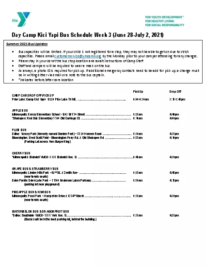 Day Camp Kici Yapi Bus Schedule Week