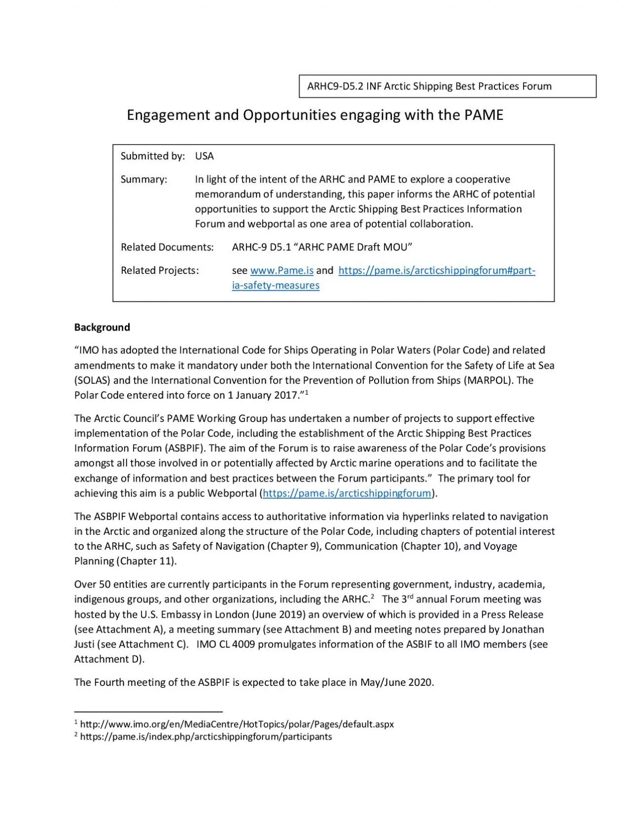 PDF-Engagement and Opportunities engaging with the PAME