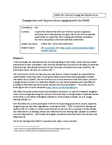 Engagement and Opportunities engaging with the PAME