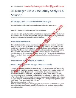 Jill Draeger Case Study Solution & Analysis