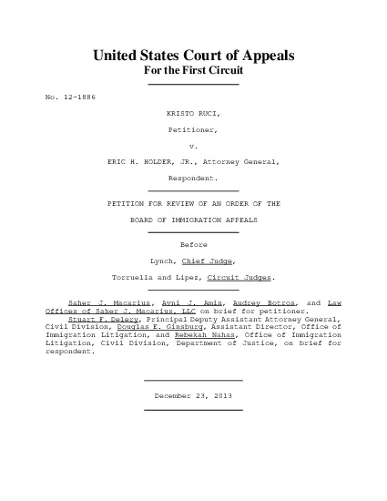 United States Court of AppealsFor the First CircuitNo 121886KRISTO RU