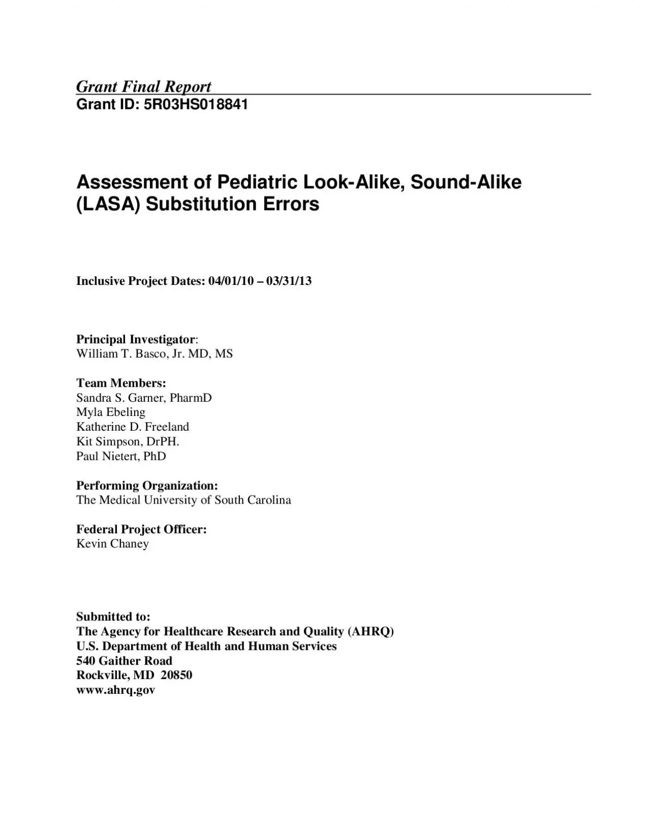 PDF-Grant Final ReportGrant ID 5R03HS018841Assessment of Pediatric LookAli