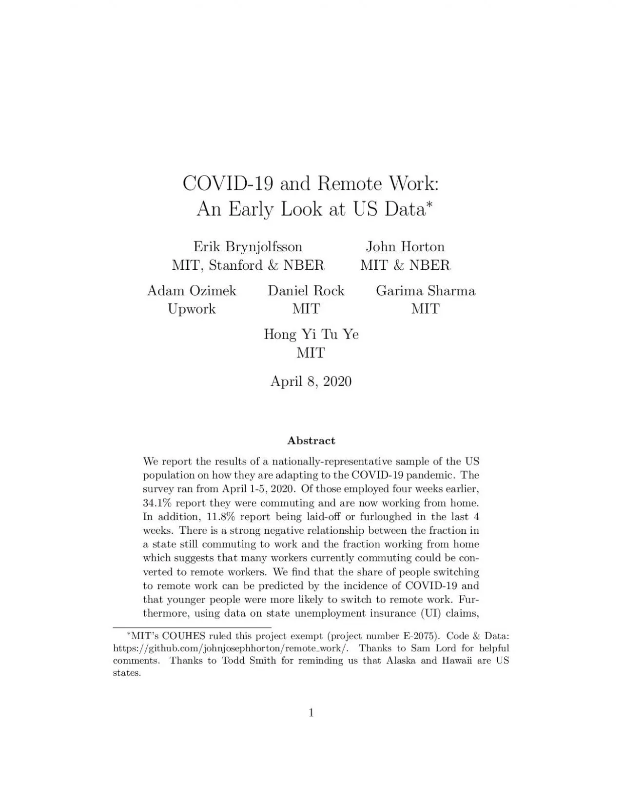 PDF-COVID19andRemoteWorkAnEarlyLookatUSData3ErikBrynjolfssonMITStanfordNB