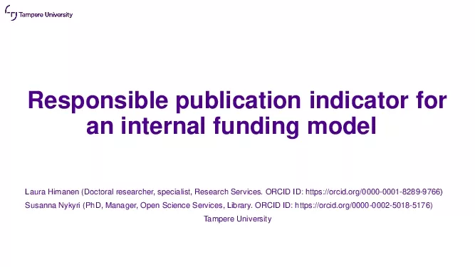 Responsible publication indicator for an internal funding modelLaura H