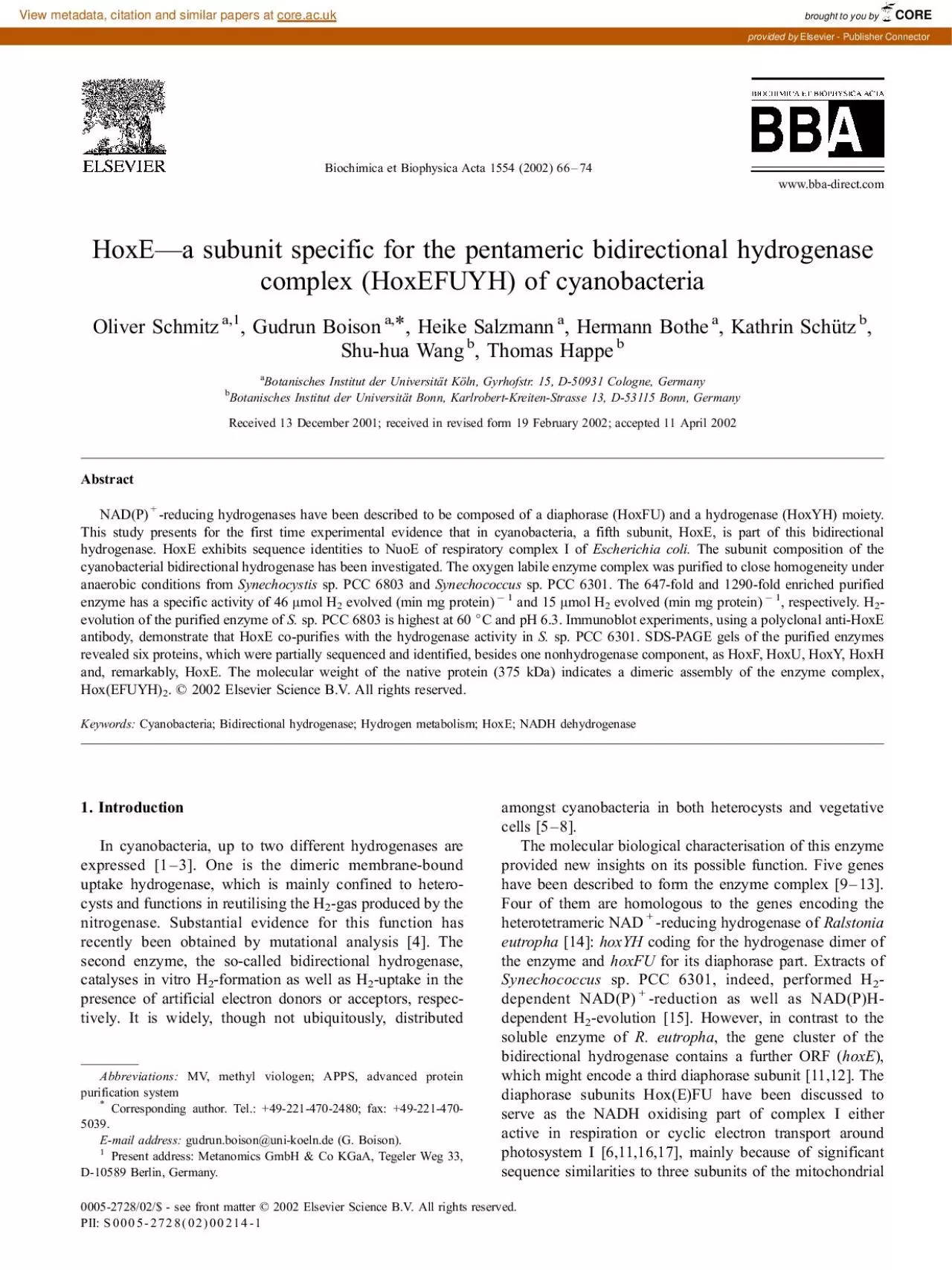 PDF-HoxEasubunitspecificforthepentamericbidirectionalhydrogenasecomplexHox