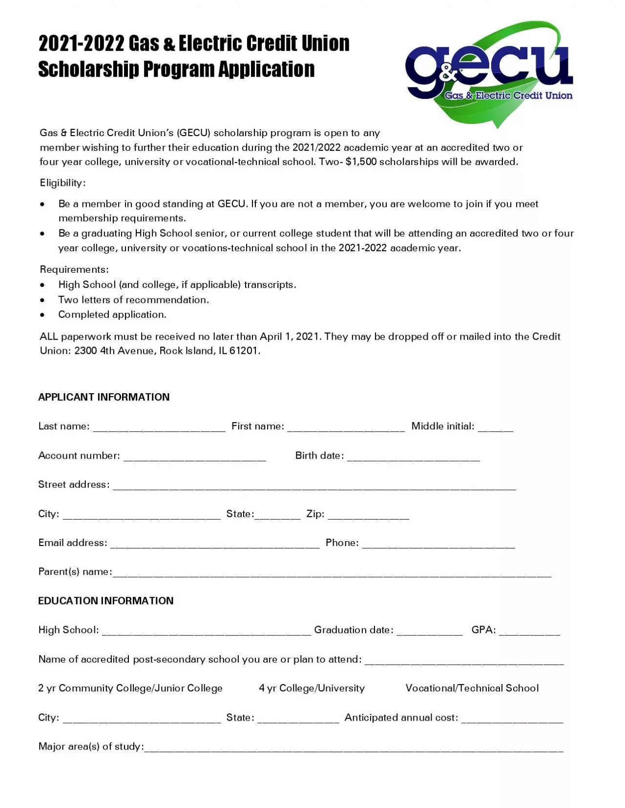 PDF-Gas Electric Credit Unions GECU scholarship program is open to any me