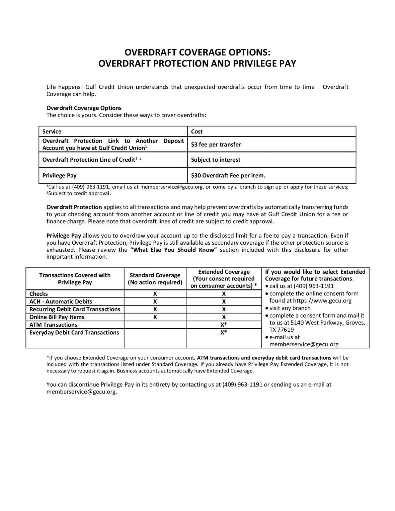 PDF-OVERDRAFT COVERAGE OPTIONSOVERDRAFT PROTECTION AND PRIVILEGE PAYLife h